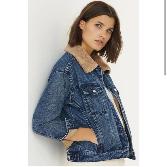 ANTHRO PILCRO Sherpa trimmed denim jacket XS - Picture 1 of 12